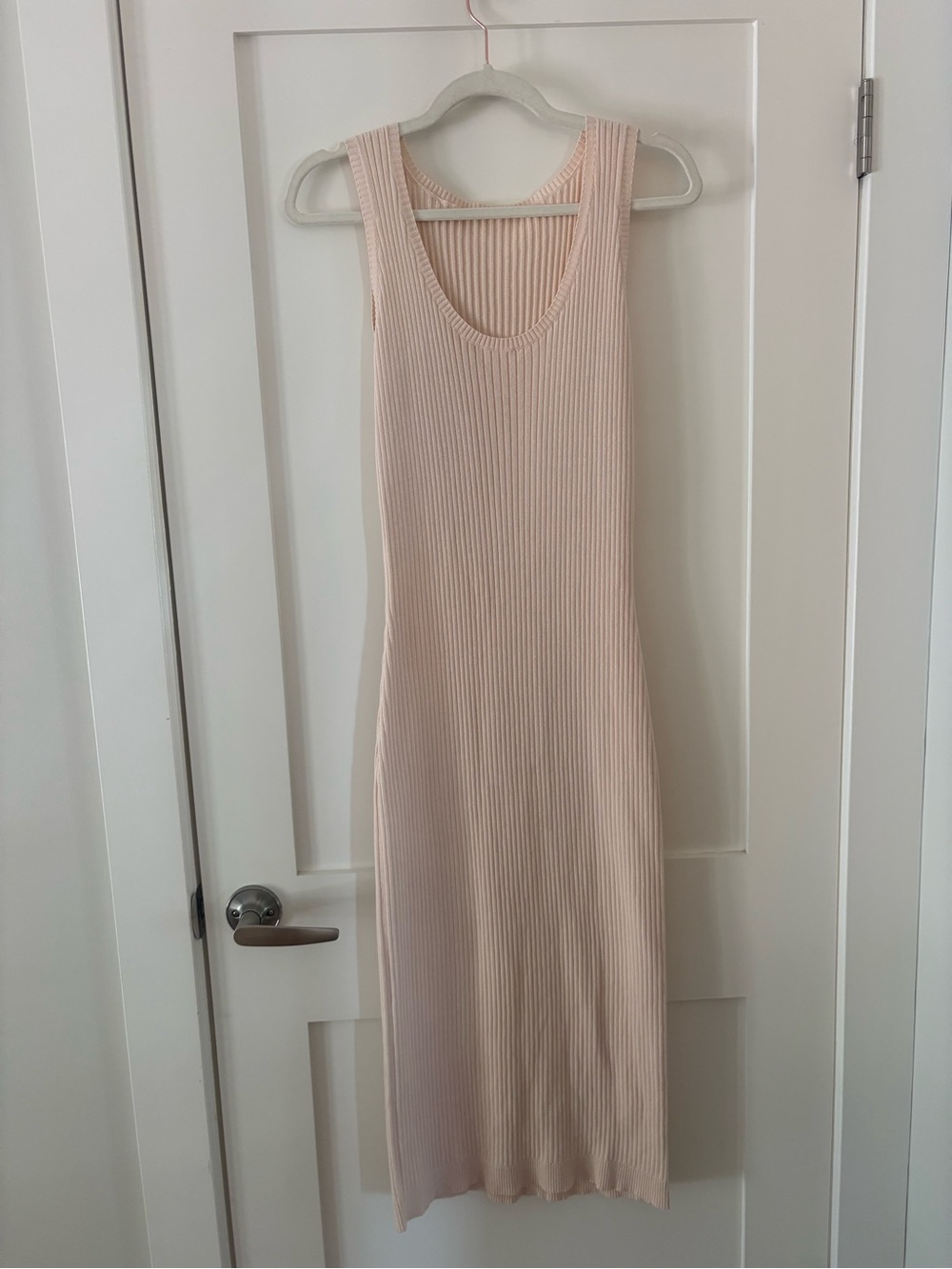 Emma Knudsen cotton stretch ribbed knit tank midi dress light pink peach XS